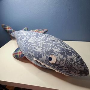 POTTERY BARN KIDS Plaid 36" Jumbo Shark Plush Stuffed Animal Discontinued rare